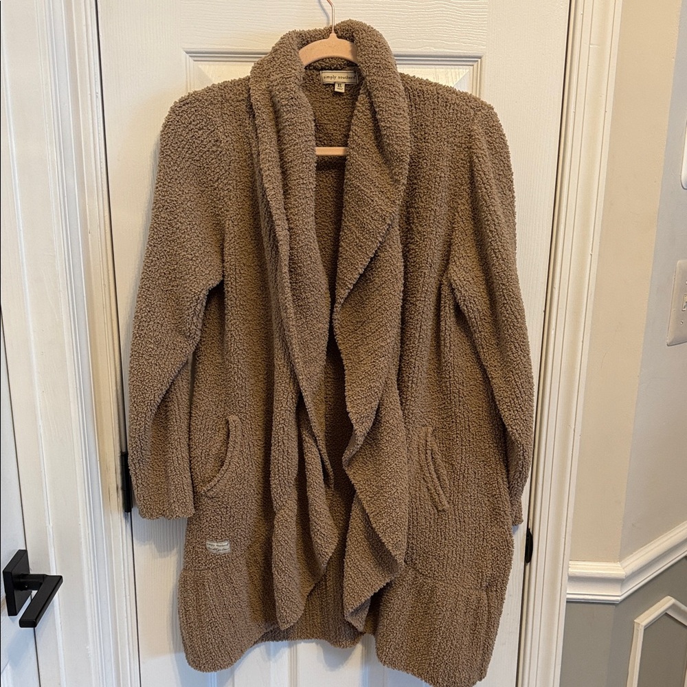 Simply Southern Tan Sherpa Pile Teddy Bear Open Front Cardigan Sz XL